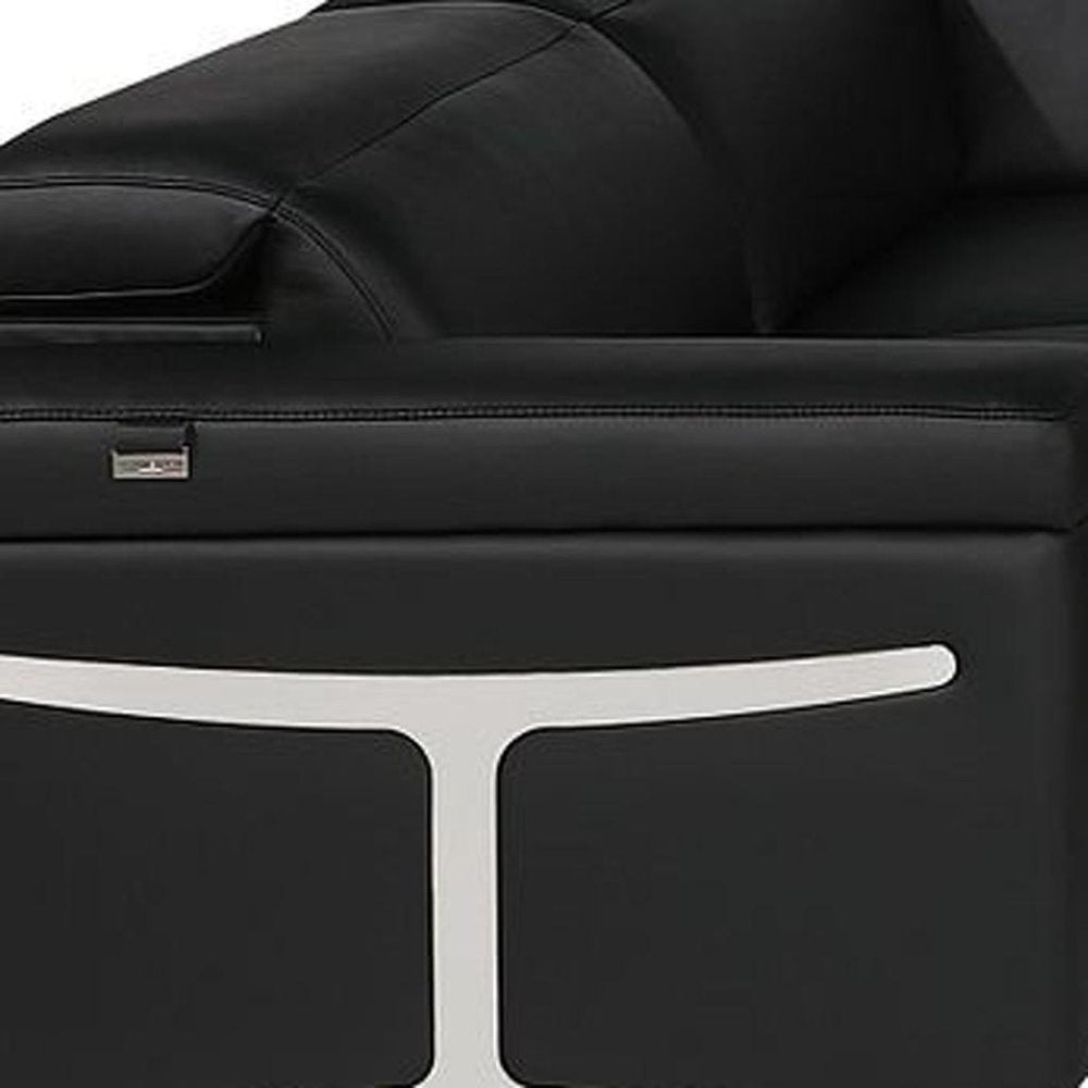 Black Italian Leather Power Reclining U Shaped Eight Piece Sectional With Console