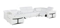 White Italian Leather Power Reclining U Shaped Eight Piece Corner Sectional With Console - 39.00" H x 172.00" W x 82.50" D on a white background