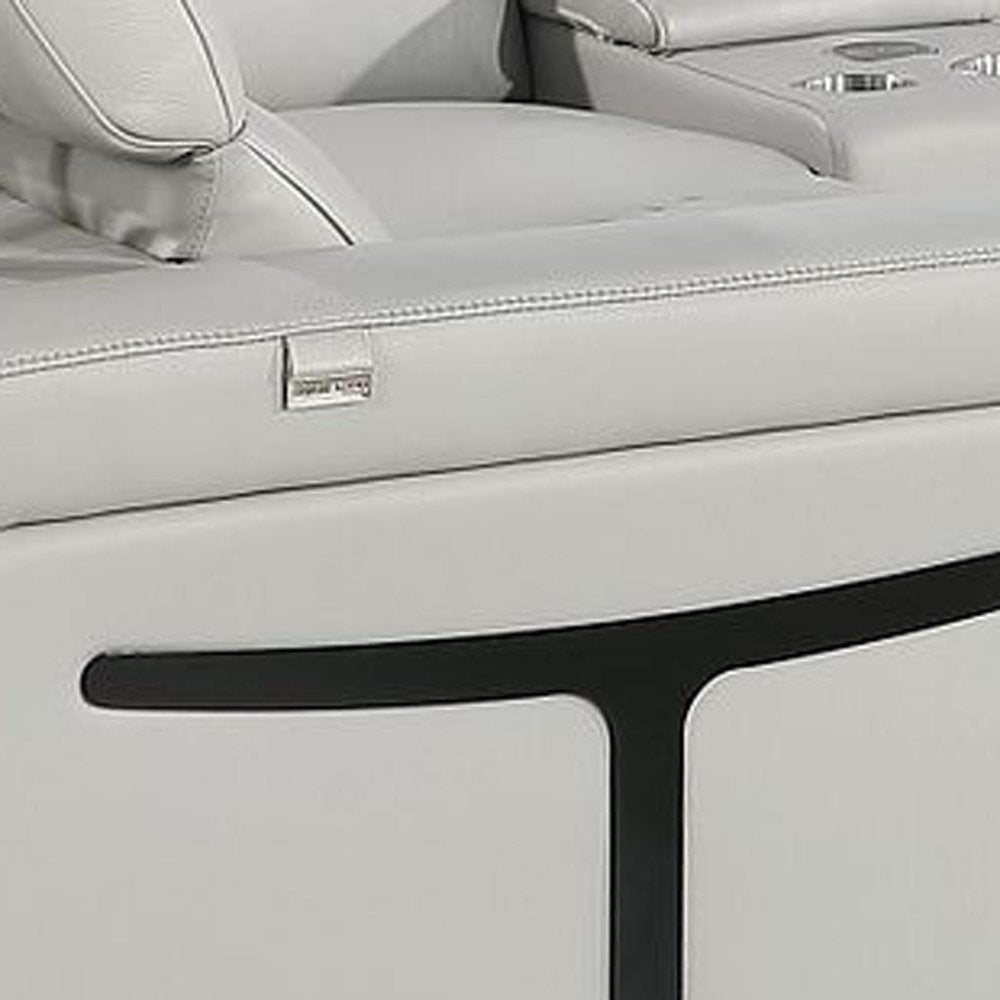 Light Gray Italian Leather Power Reclining U Shaped Eight Piece Corner Sectional With Console