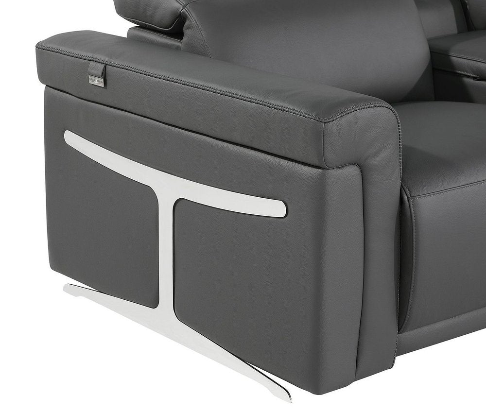 Dark Gray Italian Leather Power Reclining U Shaped Eight Piece Corner Sectional With Console