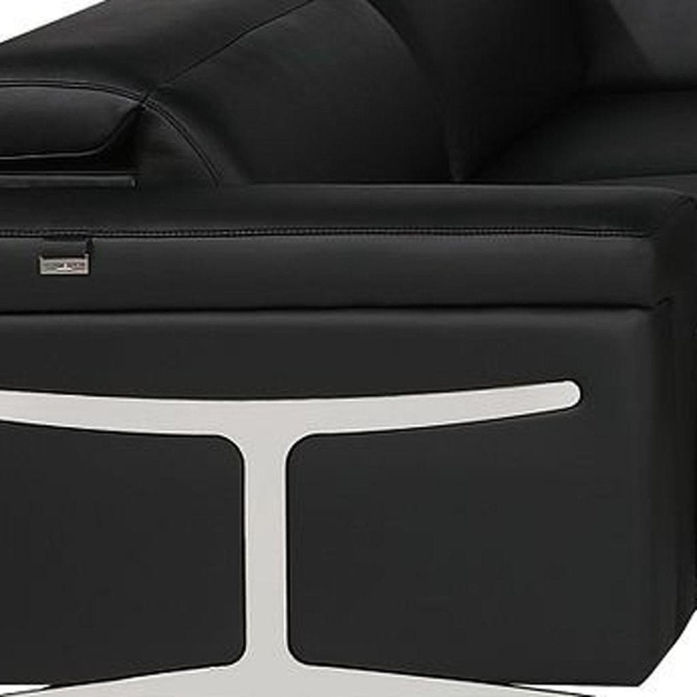 Black Italian Leather Power Reclining U Shaped Eight Piece Corner Sectional With Console