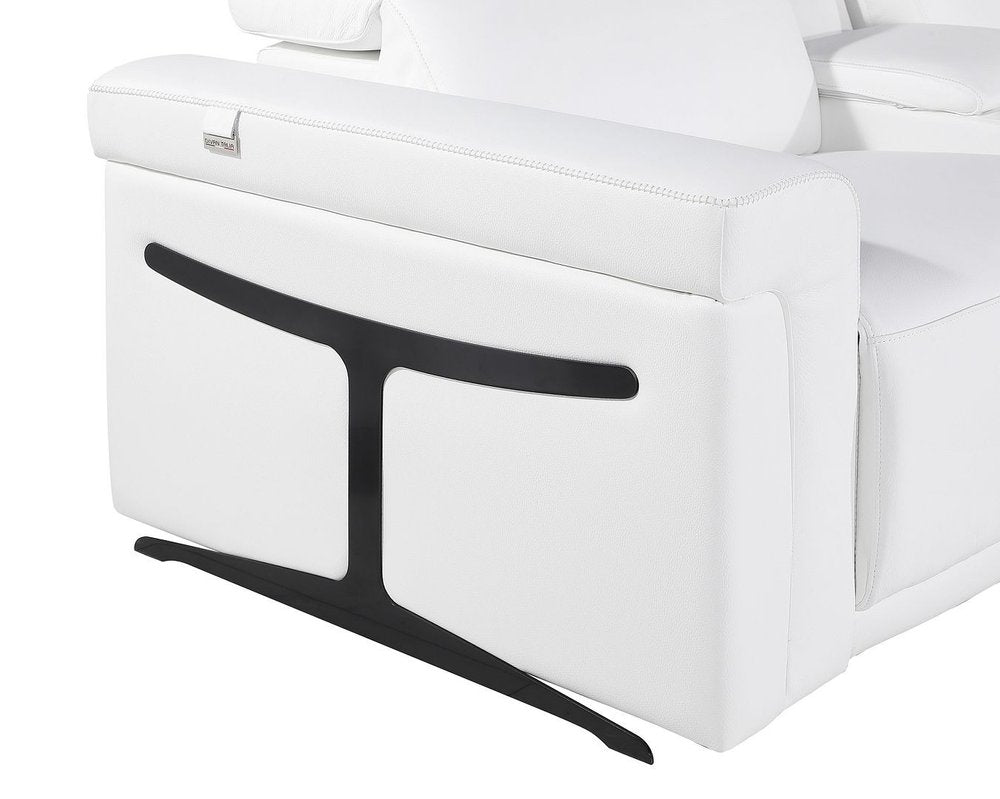 White Italian Leather Power Reclining U Shaped Eight Piece Corner Sectional With Console - 39.00" H x 146.00" W x 109.50" D