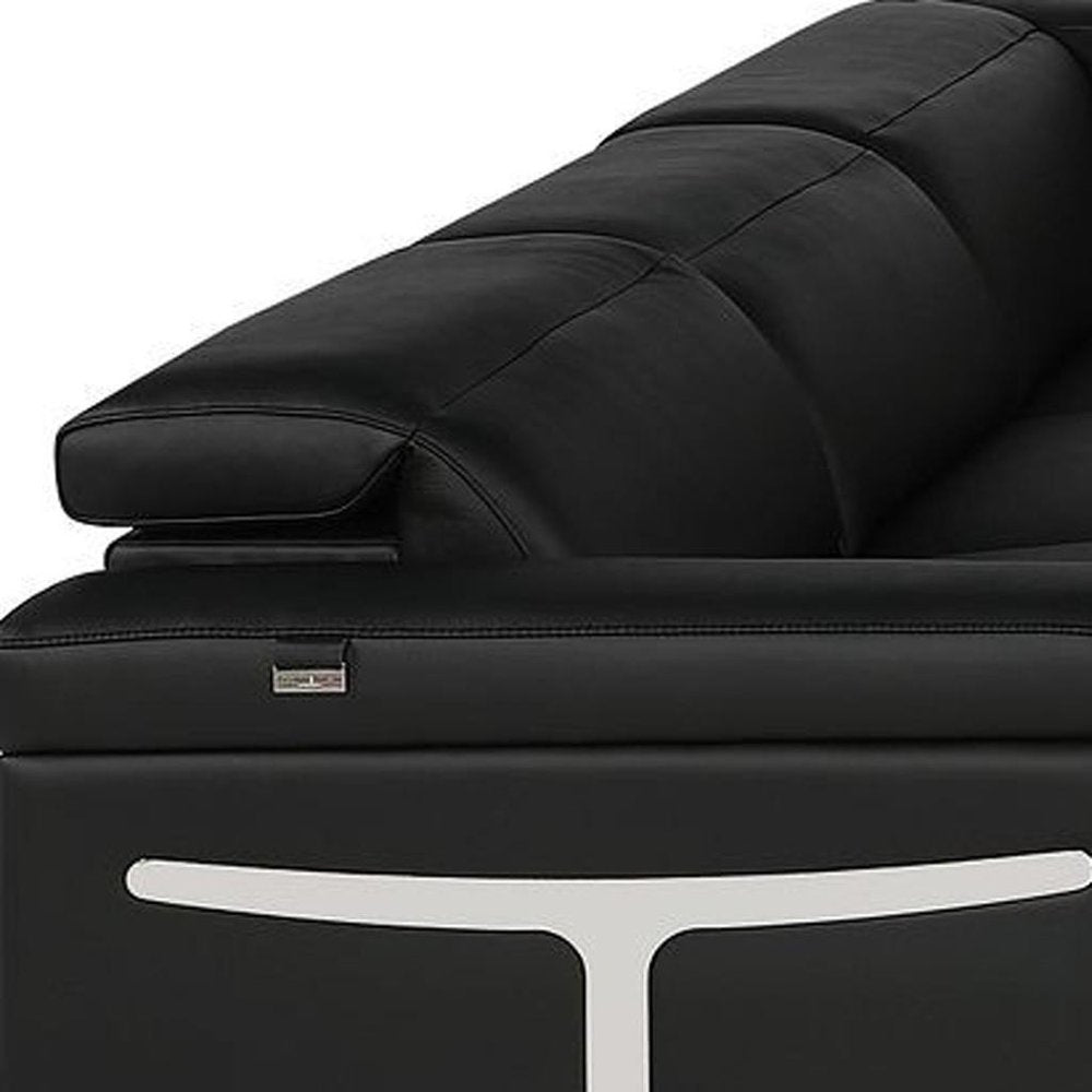 Black Italian Leather Power Reclining U Shaped Eight Piece Corner Sectional With Console