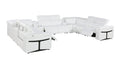 White Italian Leather Power Reclining U Shaped Ten Piece Corner Sectional With Console on a white background