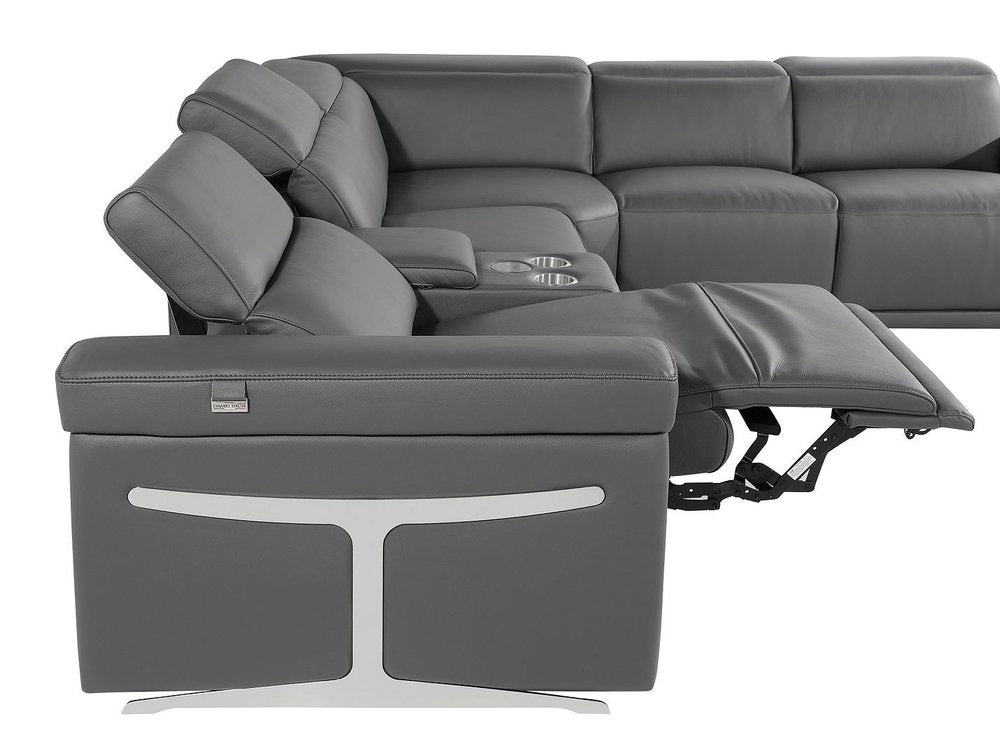 Dark Gray Italian Leather Power Reclining U Shaped Ten Piece Corner Sectional With Console