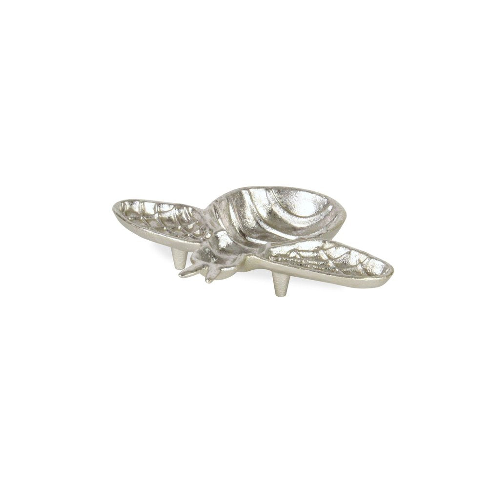 8" Silver Cast Iron Bumble Bee Trinket Tray on a white background