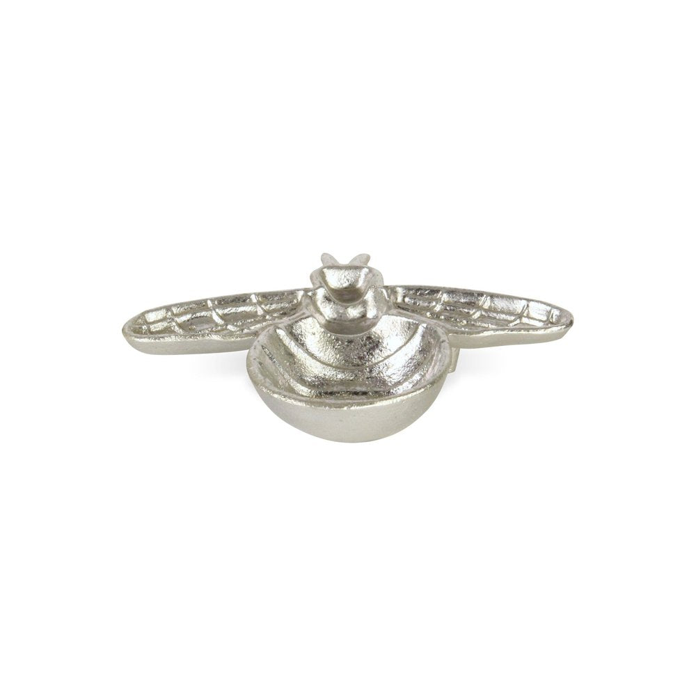 8" Silver Cast Iron Bumble Bee Trinket Tray on a white background