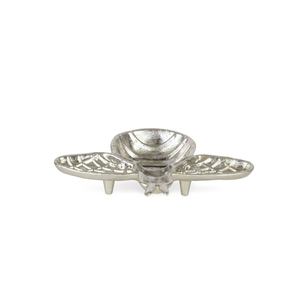 8" Silver Cast Iron Bumble Bee Trinket Tray on a white background