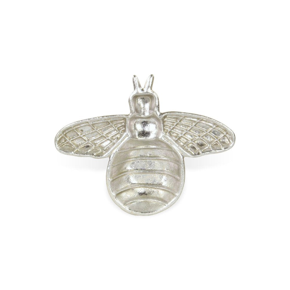 8" Silver Cast Iron Bumble Bee Trinket Tray on a white background