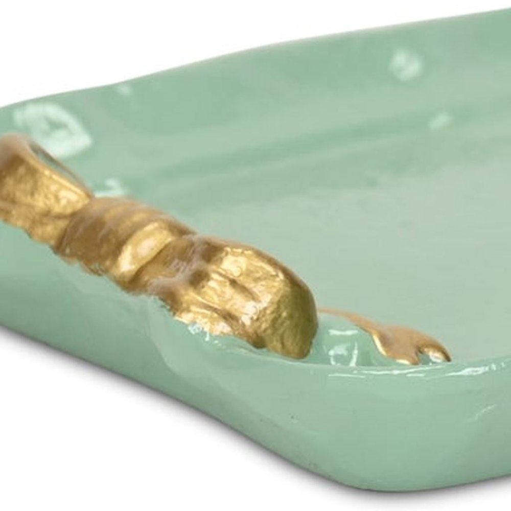 8" Aqua And Gold Cast Iron Ribbons Vanity Tray on a white background