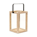 16" Clear And Natural Glass And Solid Wood Tabletop Lantern Candle Holder