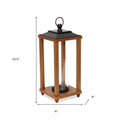 21" Black And Brown Distressed Geometric Metal And Solid Wood Tabletop Lantern Candle Holder