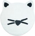 32" Black And White Cotton Cat Shaped Youthful Bath Rug. Bath rug isolated on a plain white background, in a white cotton finish.