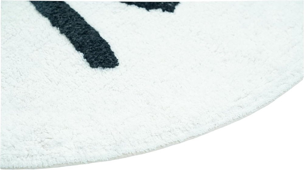 32" Black And White Cotton Cat Shaped Youthful Bath Rug. Bath rug isolated on a plain white background, showing a white cotton surface.