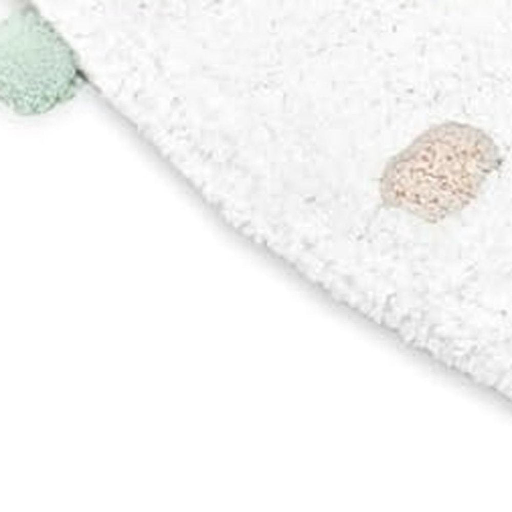 32" Green Purple And White Cotton Round Polka Dots Bath Rug. Bath rug isolated on a plain white background, showing a white cotton surface.