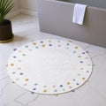 32" Green Purple And White Cotton Round Polka Dots Bath Rug