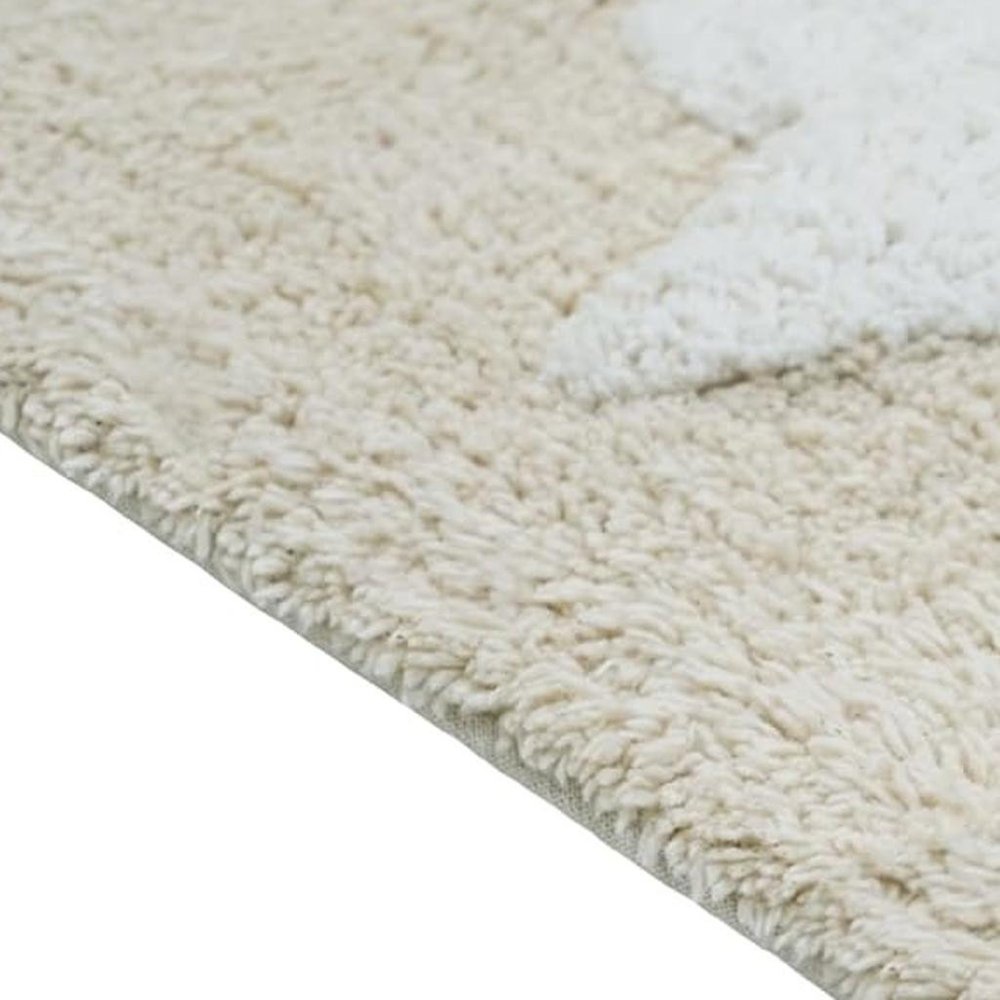 32" White And Beige Cotton Clouds and Stars Youthful Bath Rug. Bath rug isolated on a plain white background, in a beige cotton finish.