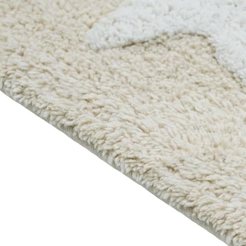 32" White And Beige Cotton Clouds and Stars Youthful Bath Rug. Bath rug isolated on a plain white background, showing a beige cotton surface.