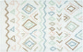 32" Blue Brown And White Cotton Geometric Bath Rug. Bath rug isolated on a plain white background, finished in white cotton.