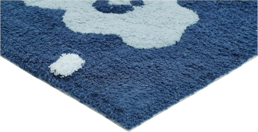 32" White Blue And Yellow Cotton Clouds and Stars Youthful Bath Rug. Bath rug in blue cotton.