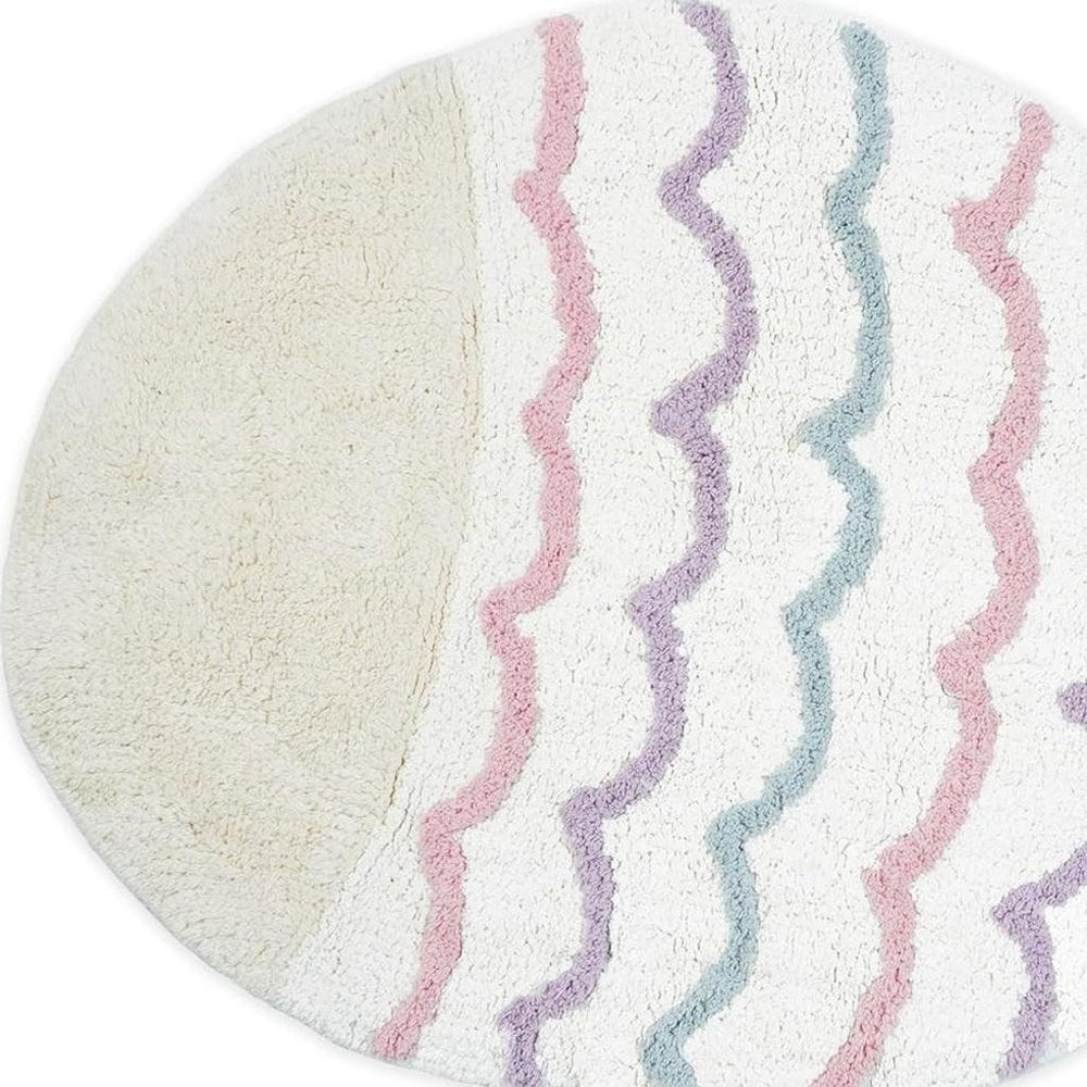 32" White Pink And Purple Cotton Fish Shaped Youthful Bath Rug. Bath rug isolated on a plain white background, in a white cotton finish.
