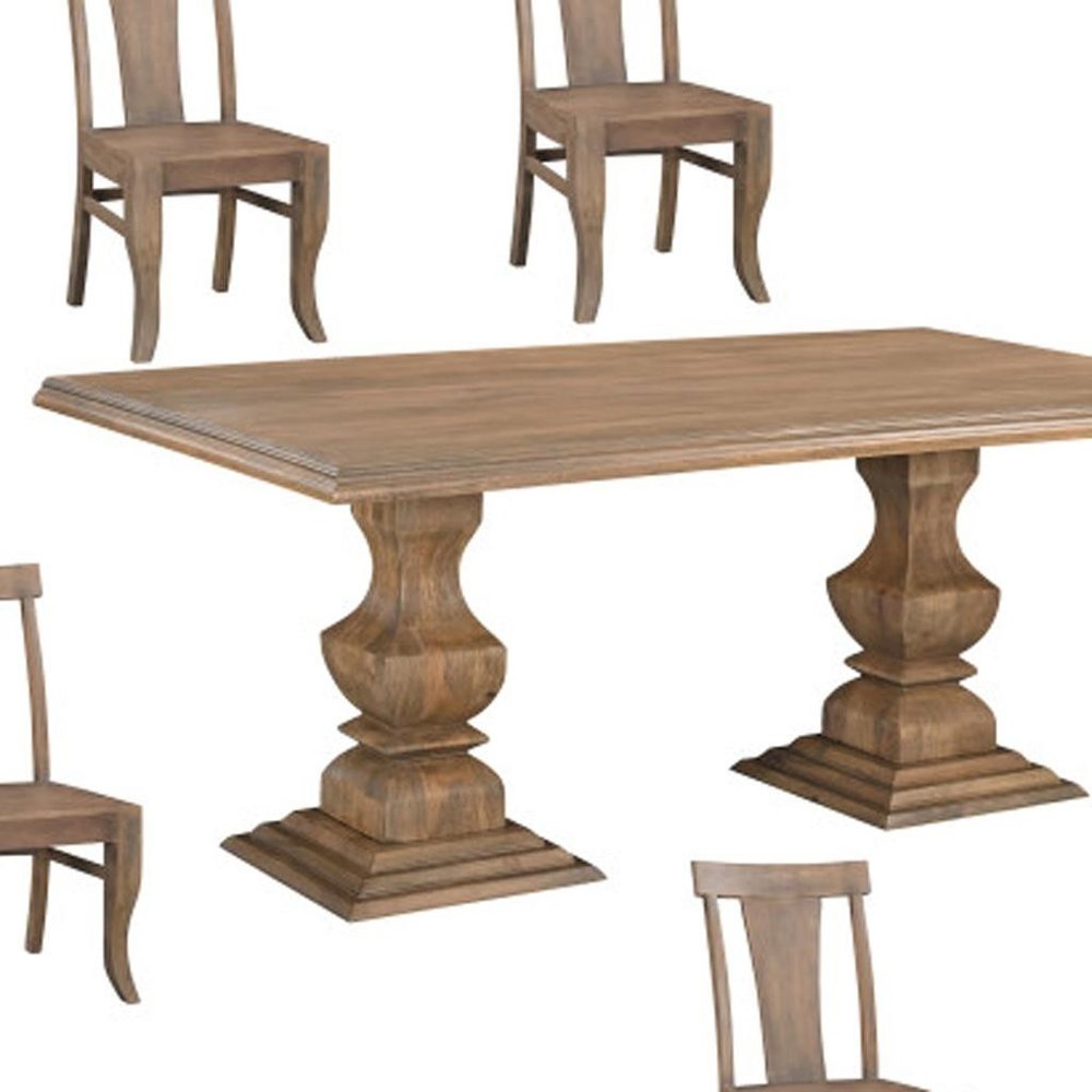 Seven Piece Brown Solid Wood Dining Set with Six Chairs on a white background