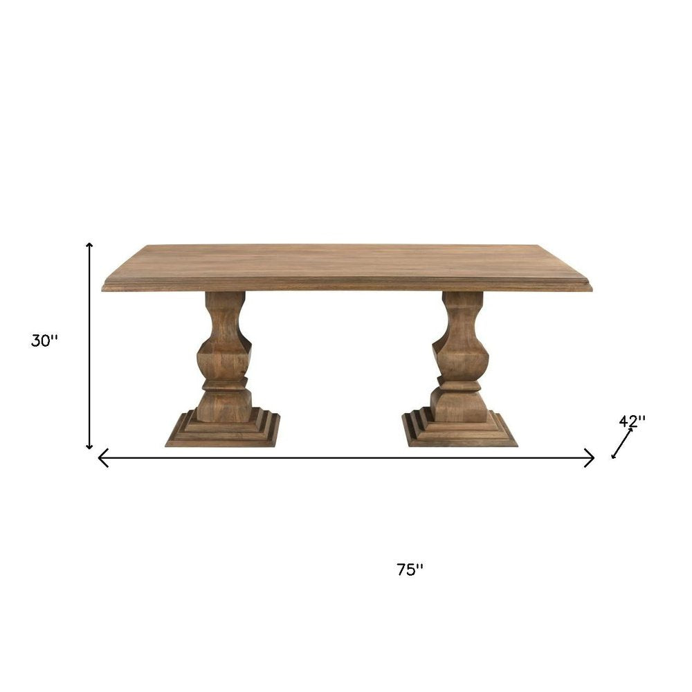 Seven Piece Brown Solid Wood Dining Set with Six Chairs on a white background