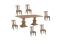 Seven Piece Brown Solid Wood Dining Set with Six Chairs on a white background