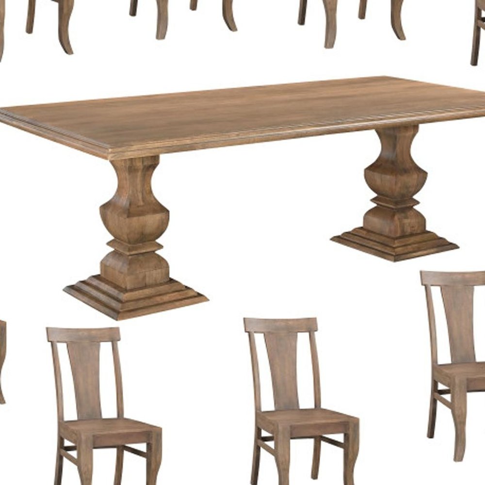 11 Piece Brown Solid Wood Dining Set with 10