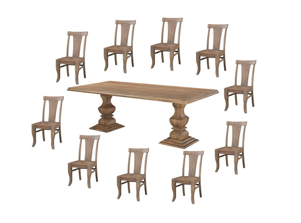 11 Piece Brown Solid Wood Dining Set with 10