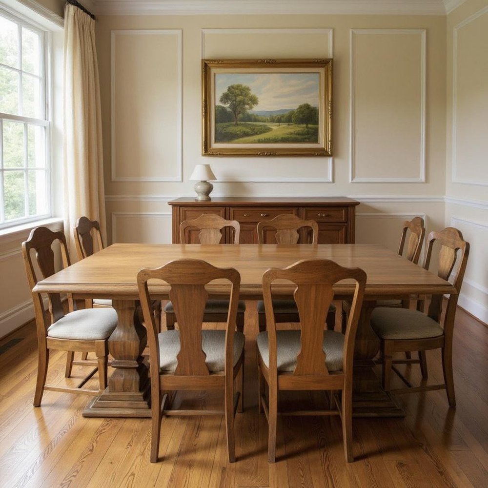 11 Piece Brown Solid Wood Dining Set with 10