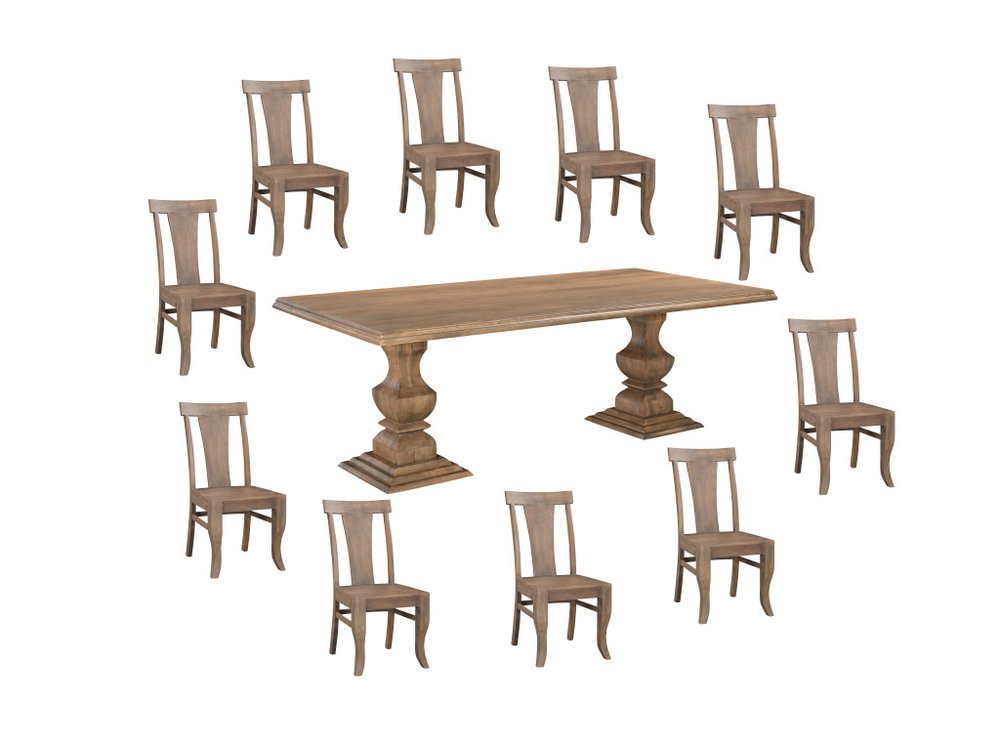 11 Piece Brown Solid Wood Dining Set with 10