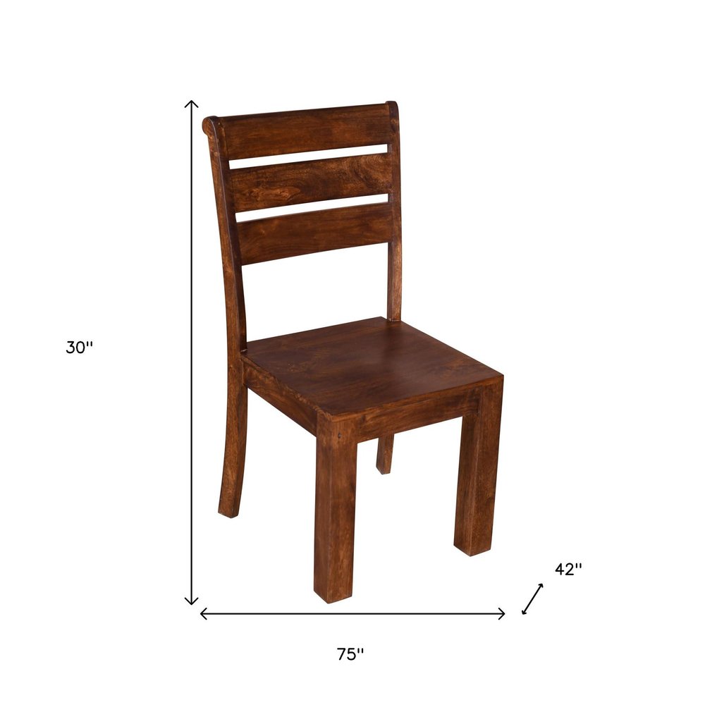 Seven Piece Brown Solid Wood Dining Set with Six Chairs - 30" H x 75" W x 42" D on a white background