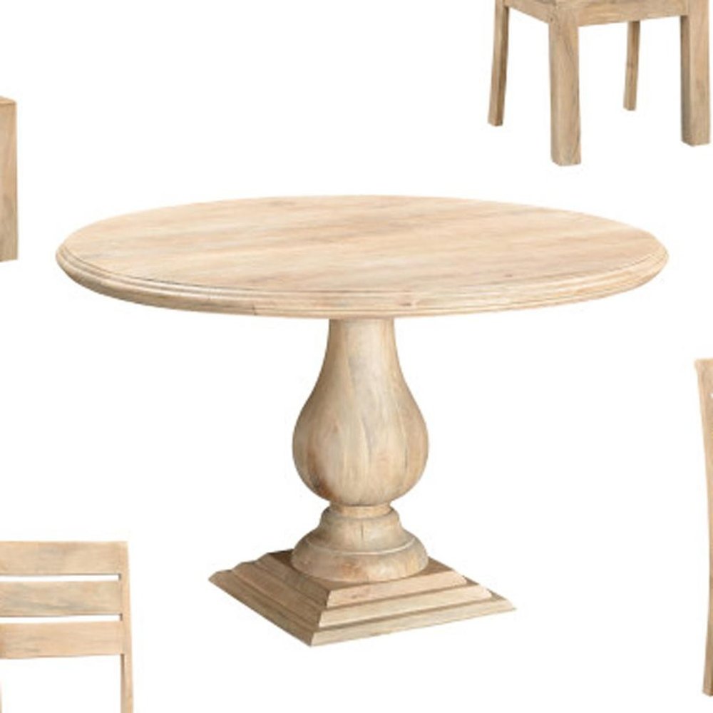 Five Piece Beige Round Solid Wood Dining Set with Four Chairs