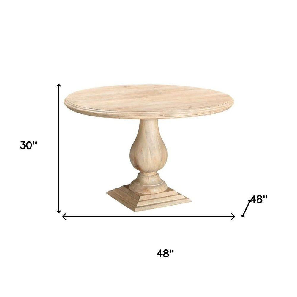 Five Piece Beige Round Solid Wood Dining Set with Four Chairs