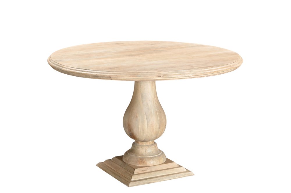 Five Piece Beige Round Solid Wood Dining Set with Four Chairs on a white background