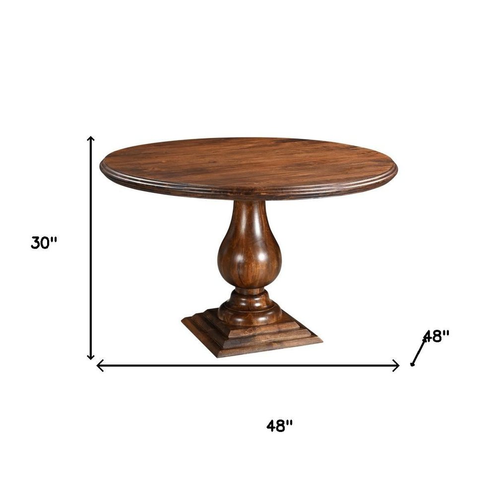 Five Piece Brown Round Solid Wood Dining Set with Four Chairs