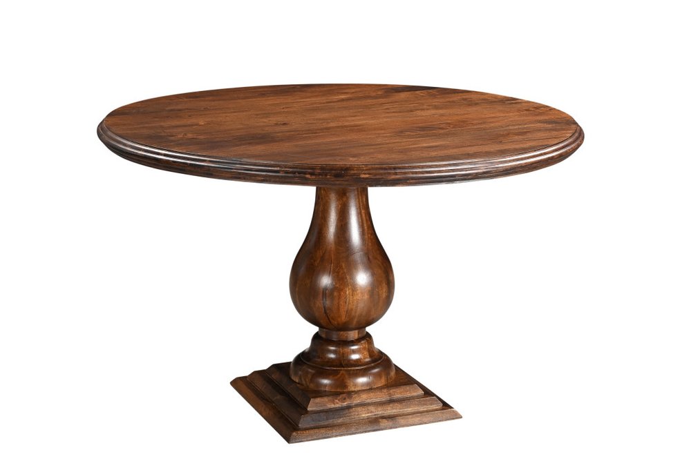 Five Piece Brown Round Solid Wood Dining Set with Four Chairs on a white background