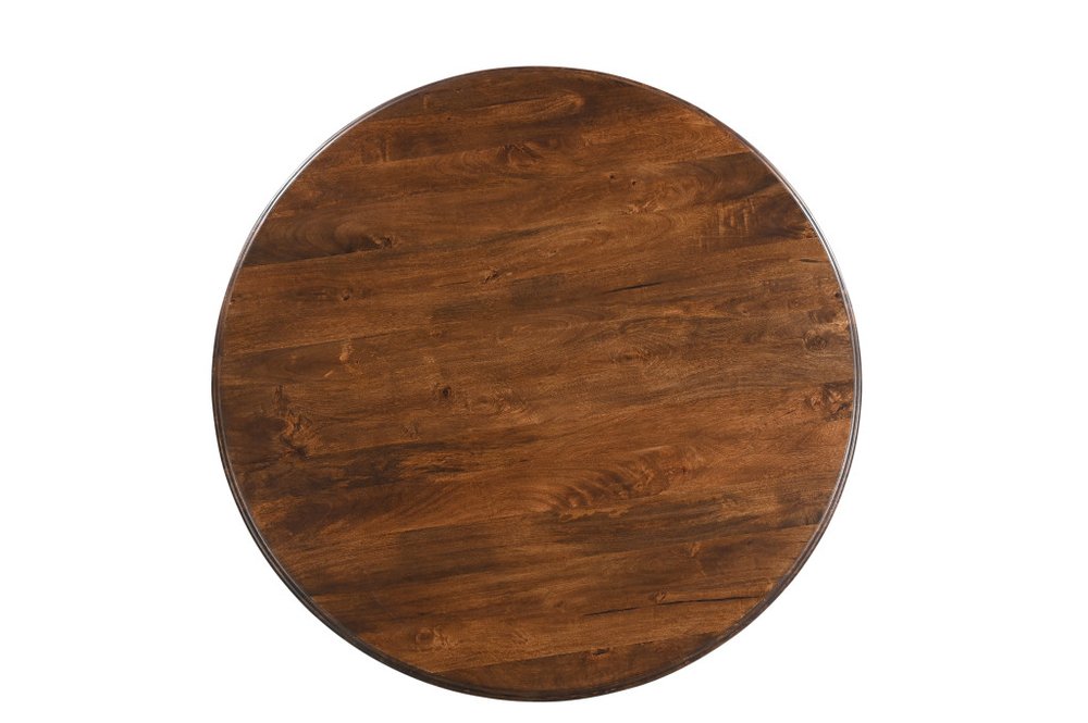 Five Piece Brown Round Solid Wood Dining Set with Four Chairs on a white background