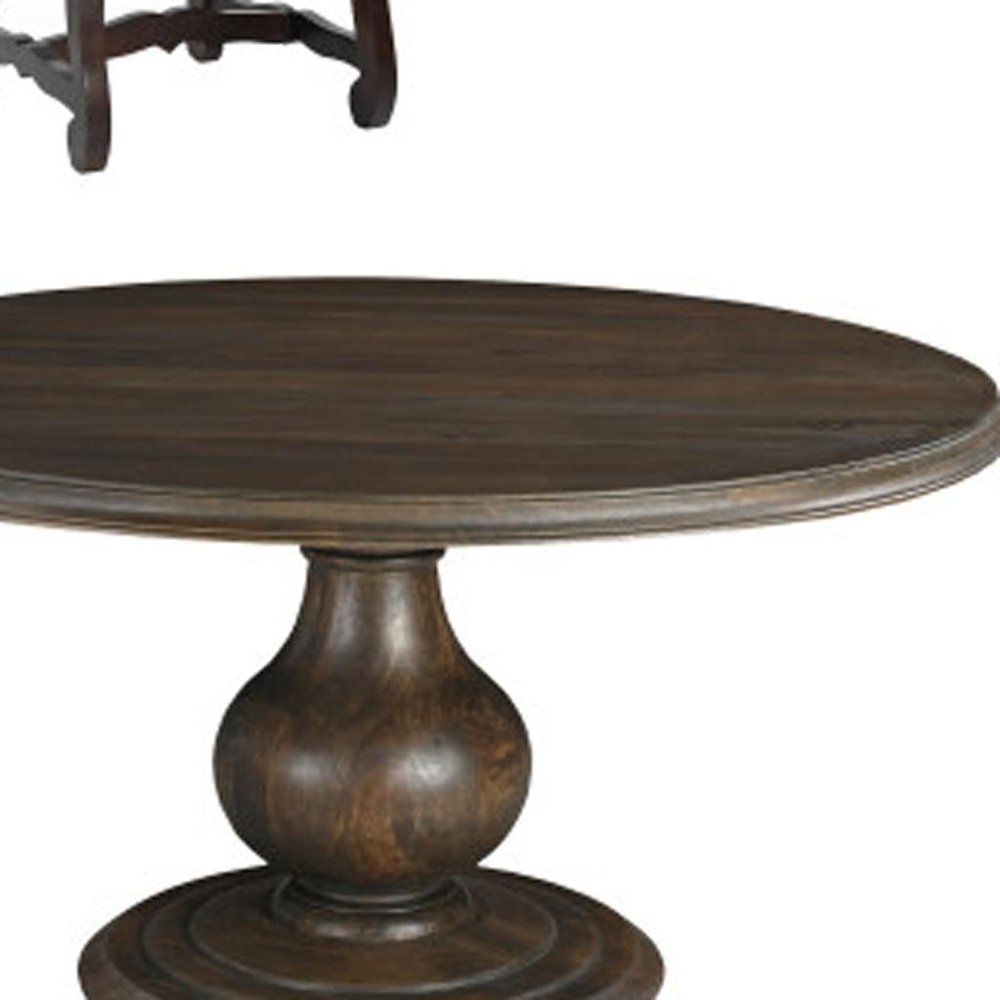Five Piece Brown Round Solid Wood Dining Set with Four Chairs