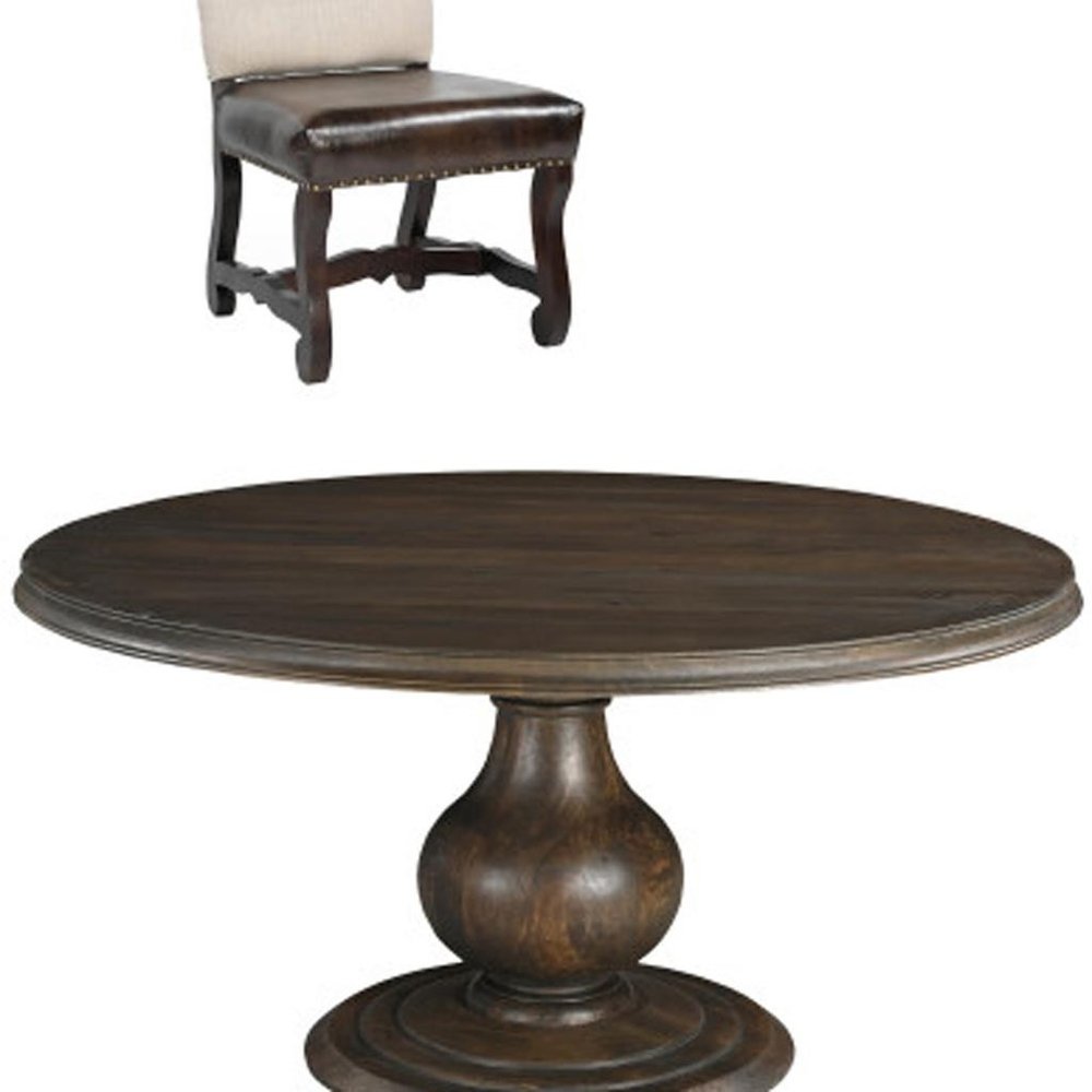 Five Piece Brown Round Solid Wood Dining Set with Four Chairs