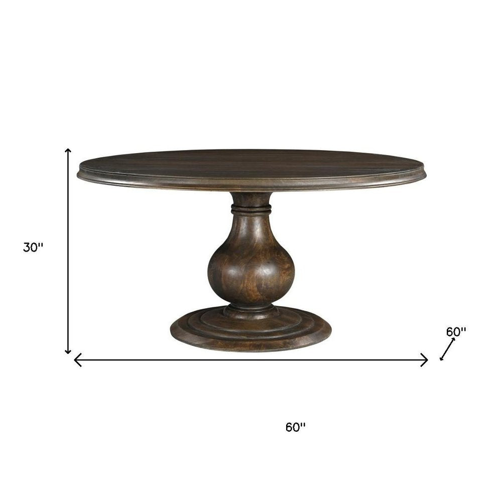 Five Piece Brown Round Solid Wood Dining Set with Four Chairs