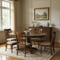 Five Piece Brown Round Solid Wood Dining Set with Four Chairs