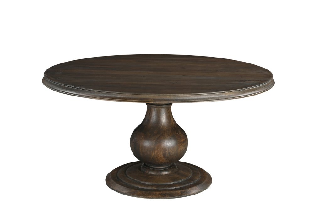 Five Piece Brown Round Solid Wood Dining Set with Four Chairs