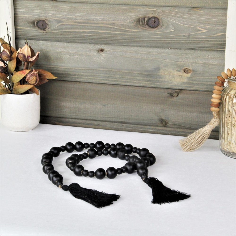 42" Black Wood Hand Painted Decorative Tassel