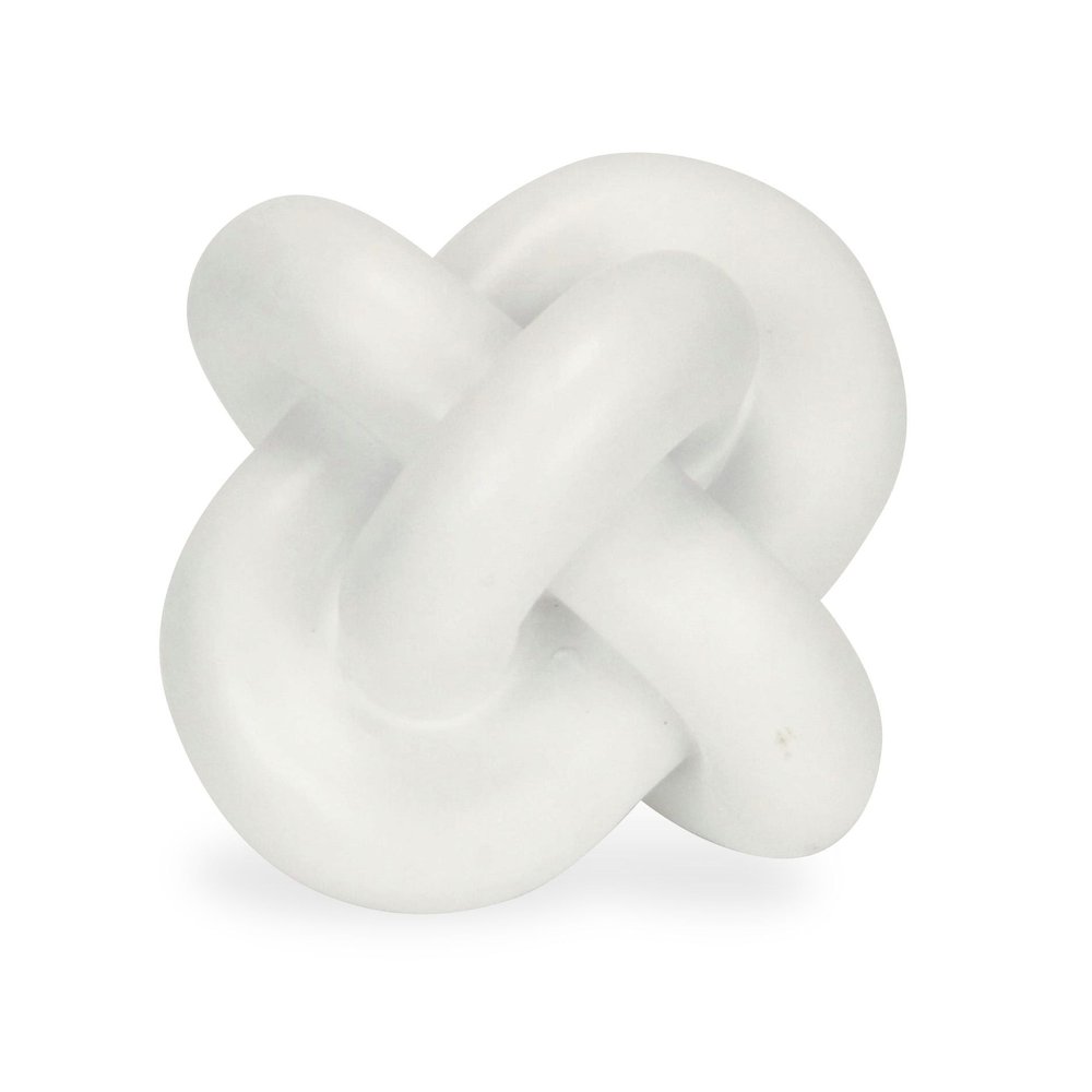 5" White Resin Knot Tabletop Sculpture. Sculpture isolated on a plain white background, showing a white resin surface.