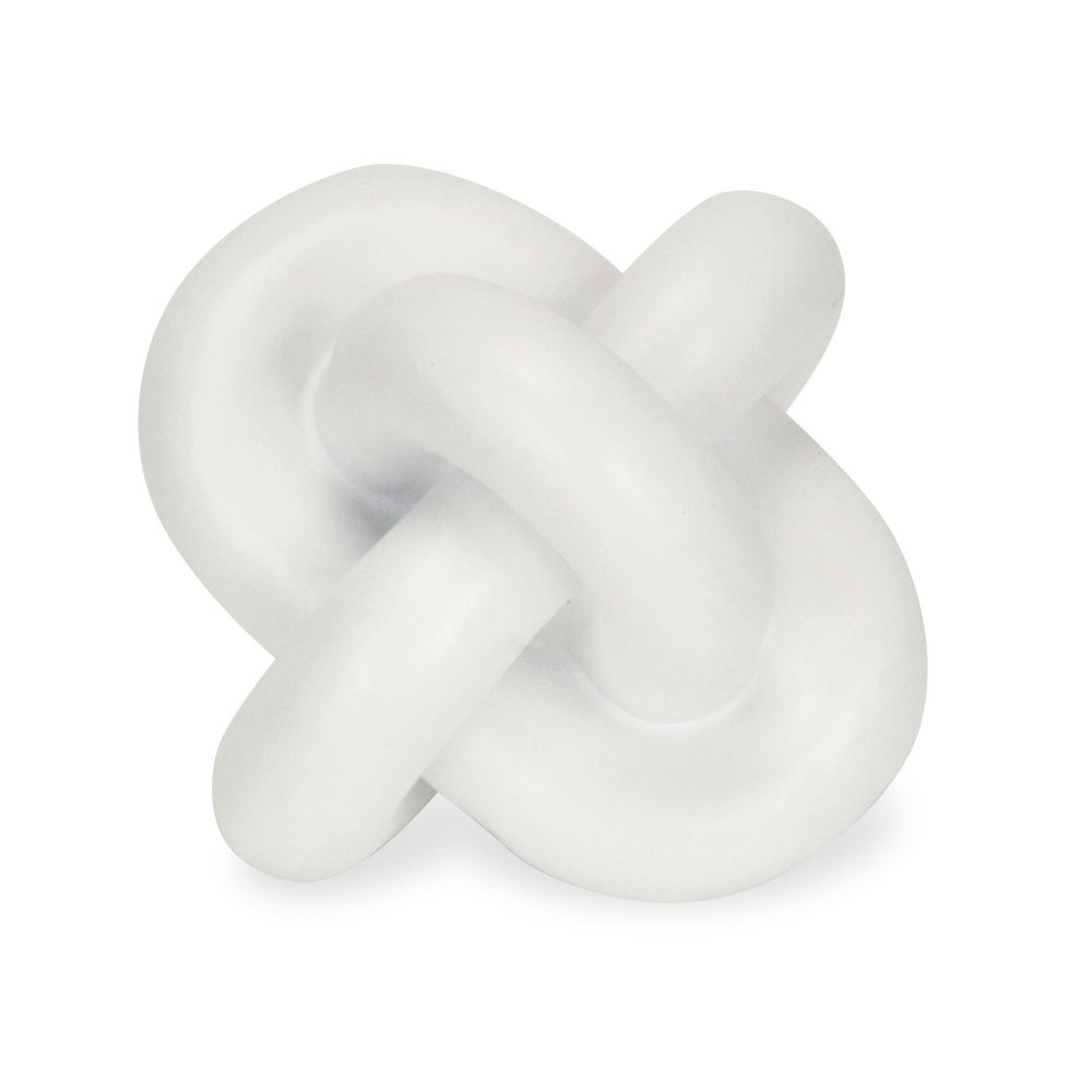 5" White Resin Knot Tabletop Sculpture. Sculpture isolated on a plain white background, finished in white resin.