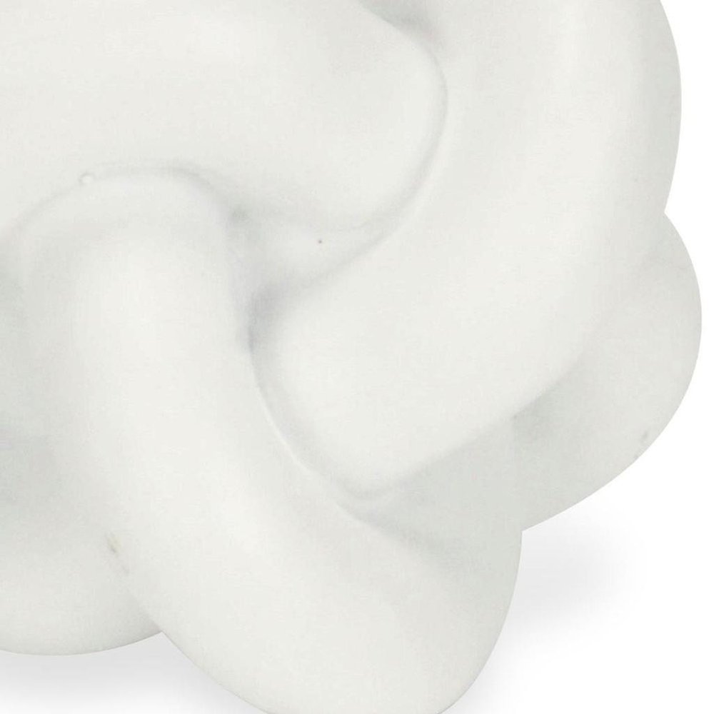 5" White Resin Knot Tabletop Sculpture. Sculpture isolated on a plain white background, showing a white resin surface.