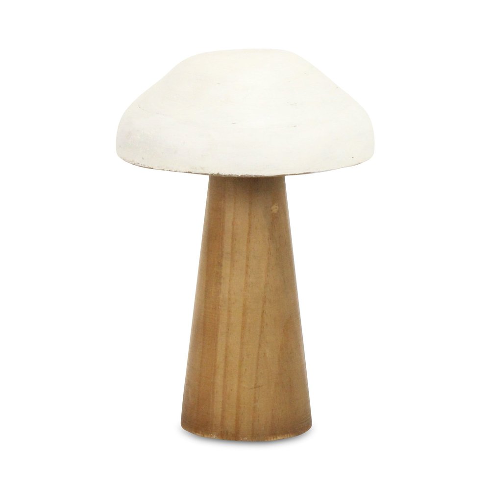 9" Brown And White Wood Hand Painted Mushroom Tabletop Sculpture