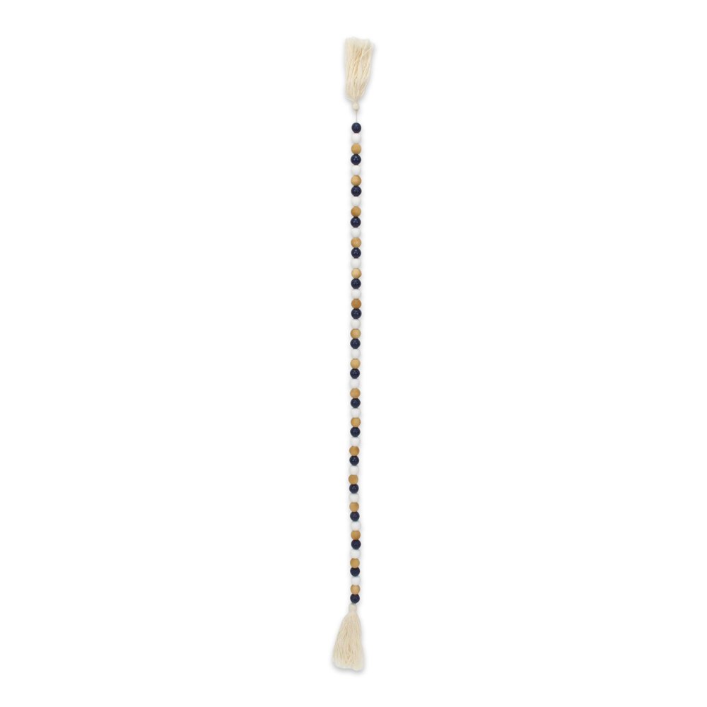 36" Blue Natural And White Wood Hand Painted Decorative Tassel